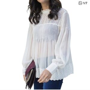 Ann Taylor Cream Pleated Blouse